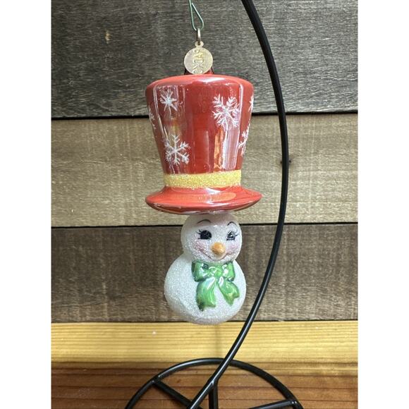 Christopher Radko Other - Christopher Radko Snowman Dangling Hat Glass Ornament Hand Painted Christmas